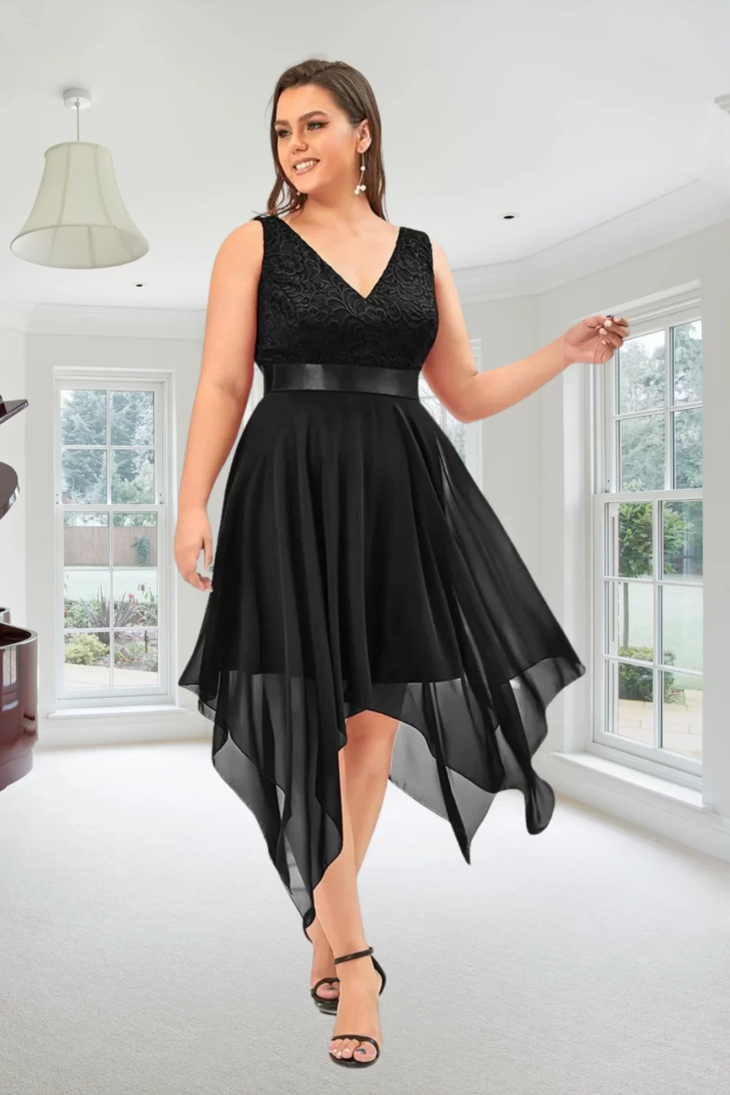 FRANCOISE, nagyméretű koktélruha FEKETE