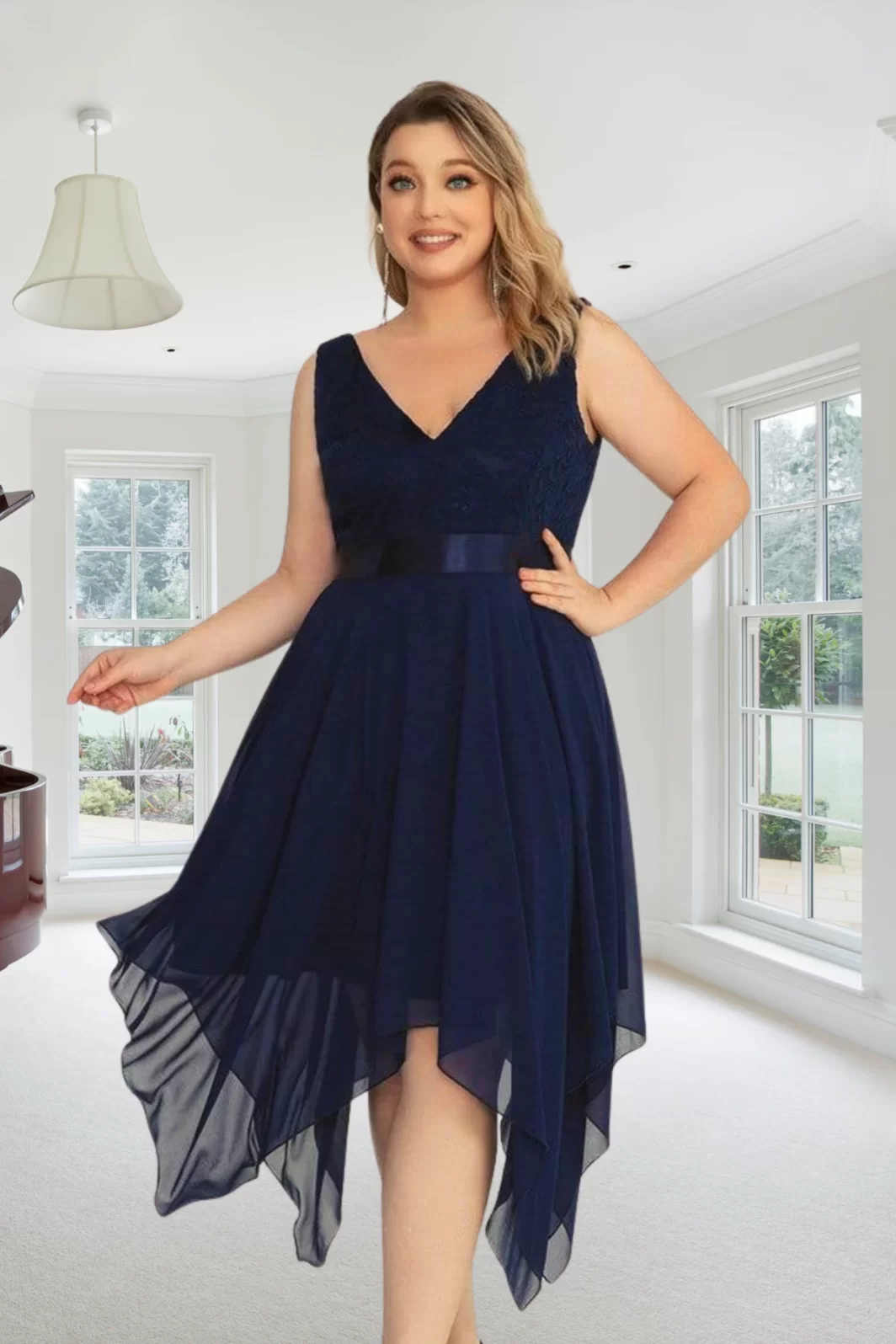 FRANCOISE, nagyméretű koktélruha NAVY