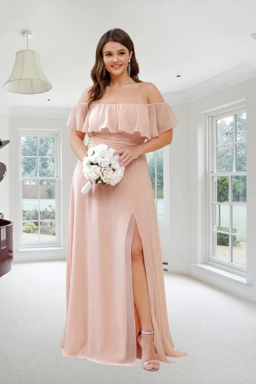 RUTHIE, Plus Size Hasított Maxi Ruha PINK