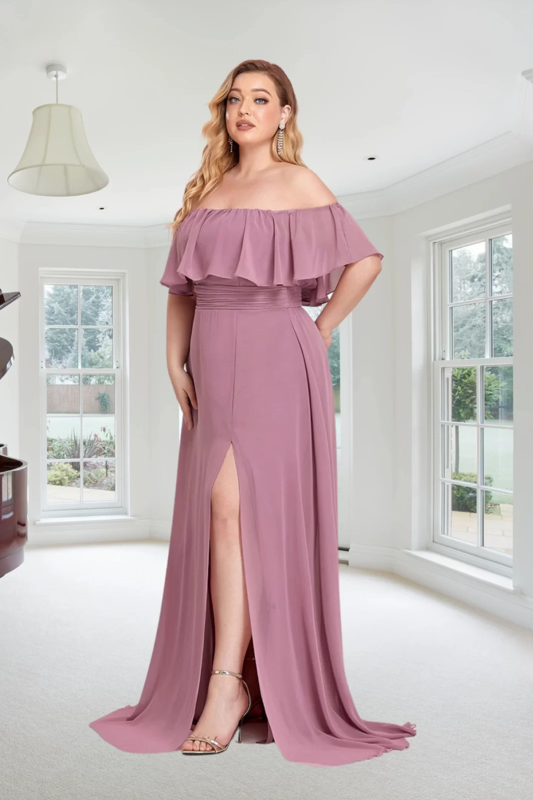 RUTHIE, Plus Size Hasított Maxi Ruha ORCHIDEA