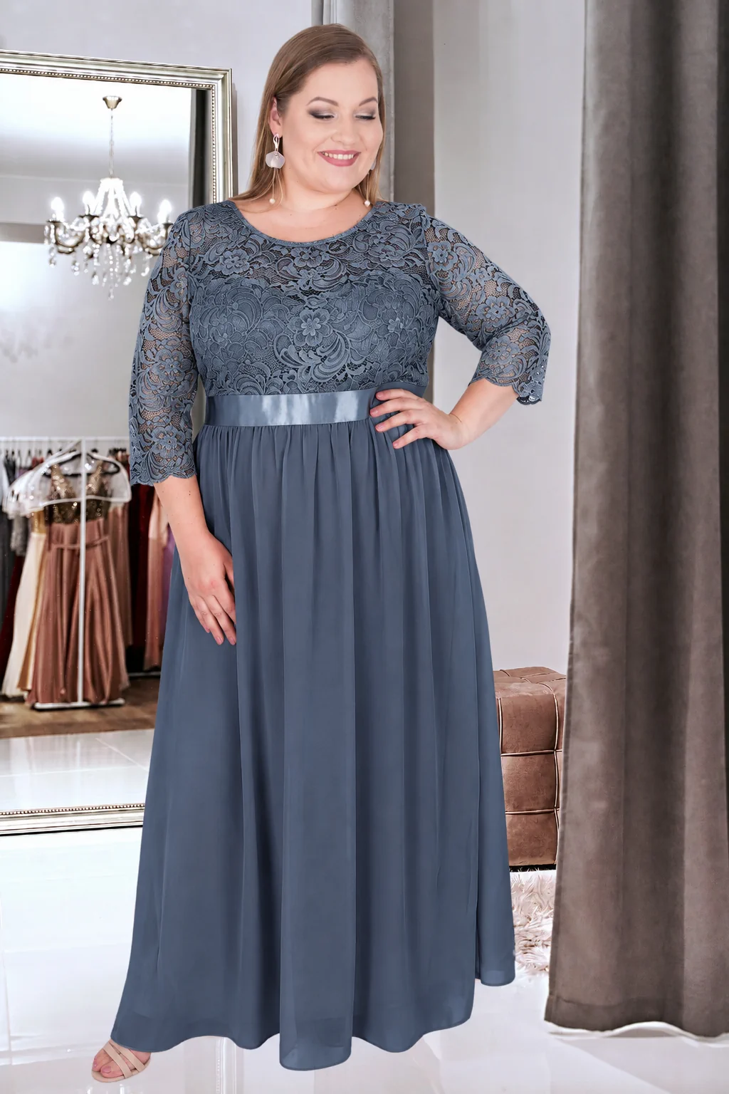 MARGARET, Plus Size csipkés alkalmi maxi ruha HAMUKÉK
