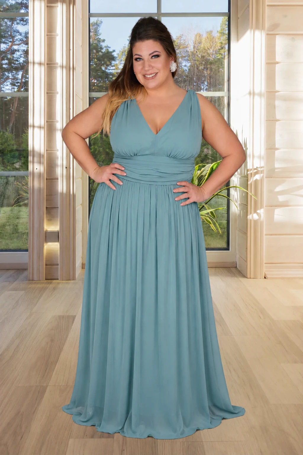 FLEUR Plus Size Alkalmi Maxi Ruha TAVASZKÉK 36-54-es méretig EXTRA kosárméretre is!