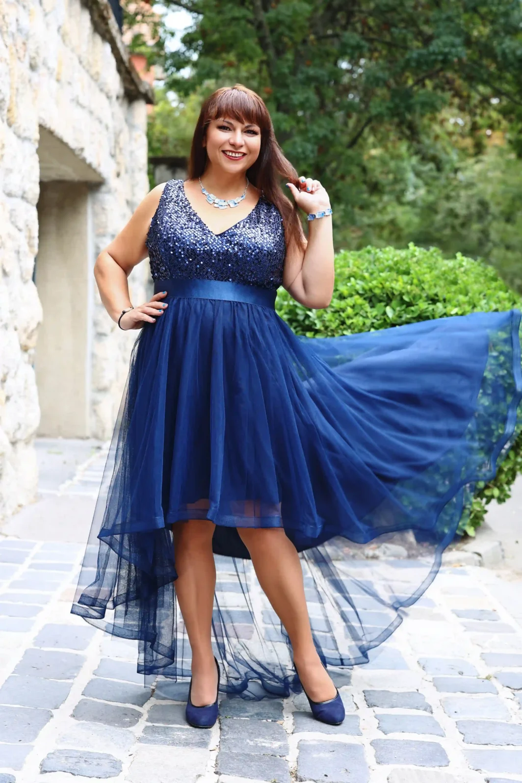BRICE, Flitteres Plus Size Tüll Ruha NAVY