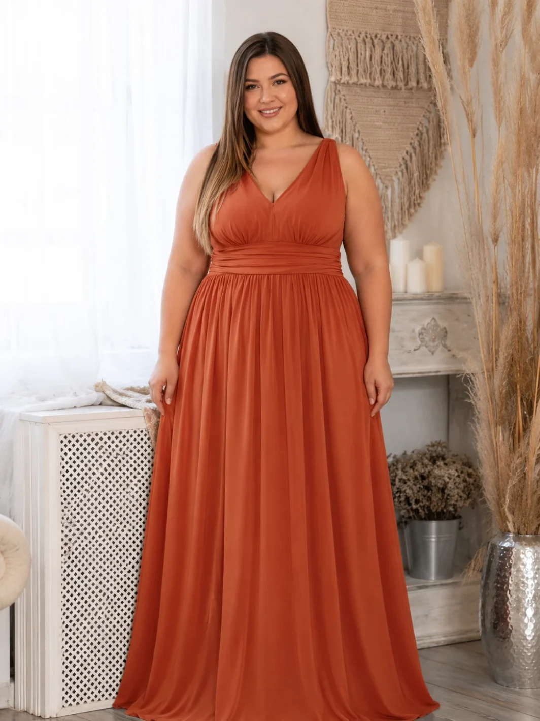 FLEUR Plus Size Alkalmi Maxi Ruha TÜZES NARANCS 36-54-es méretig EXTRA kosárméretre is!