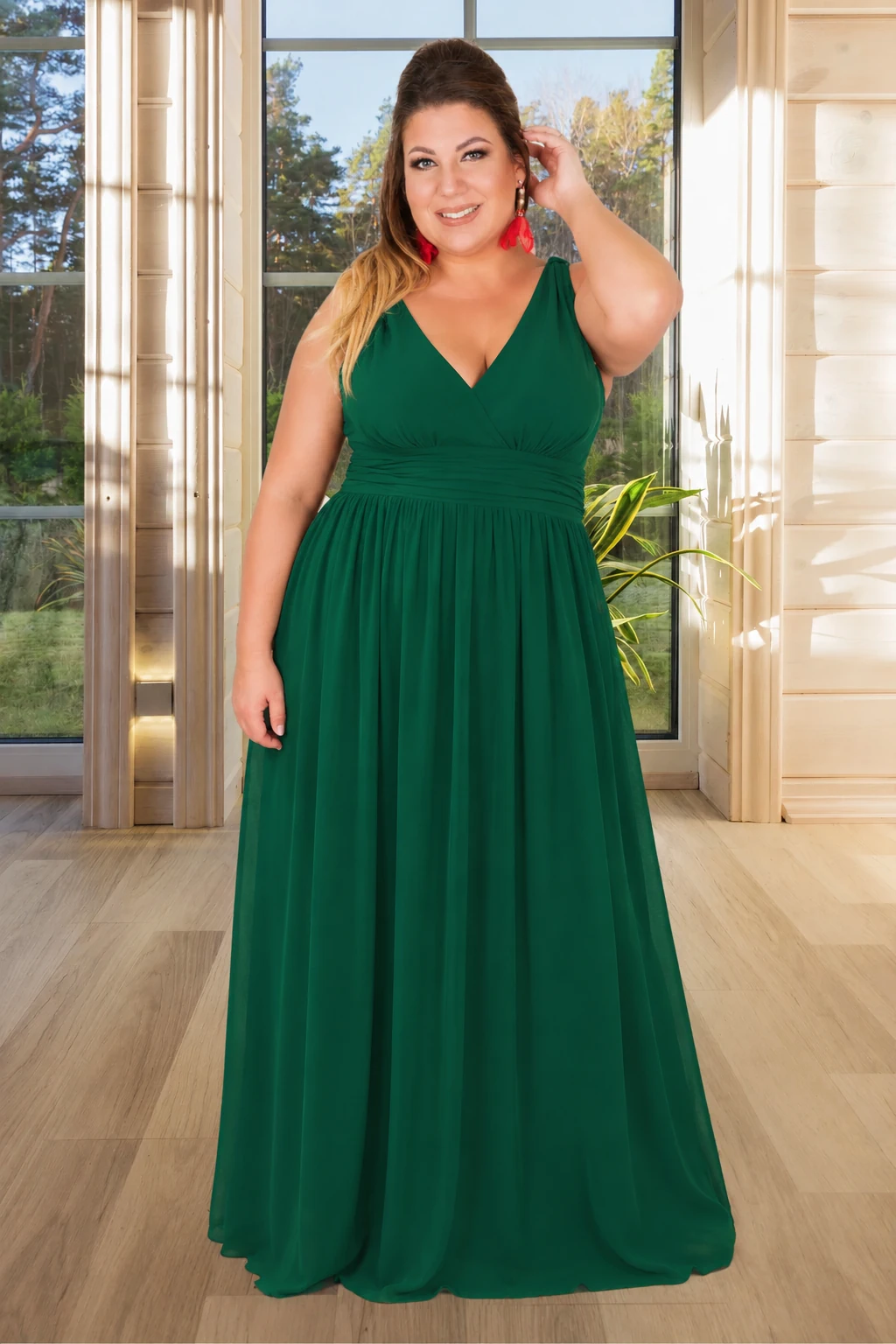 FLEUR Plus Size Alkalmi Maxi Ruha SÖTÉTZÖLD 36-54-es méretig EXTRA kosárméretre is!
