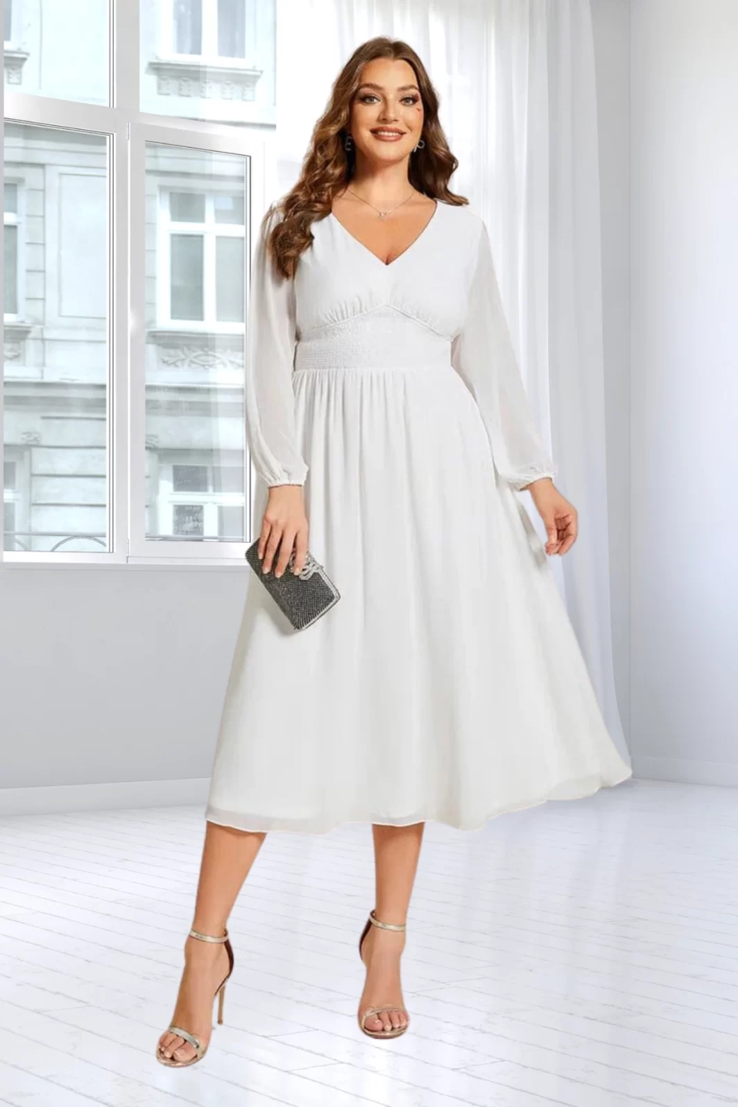 MAYA, A-vonalú Plus Size koktélruha, FEHÉR Ara Ruha