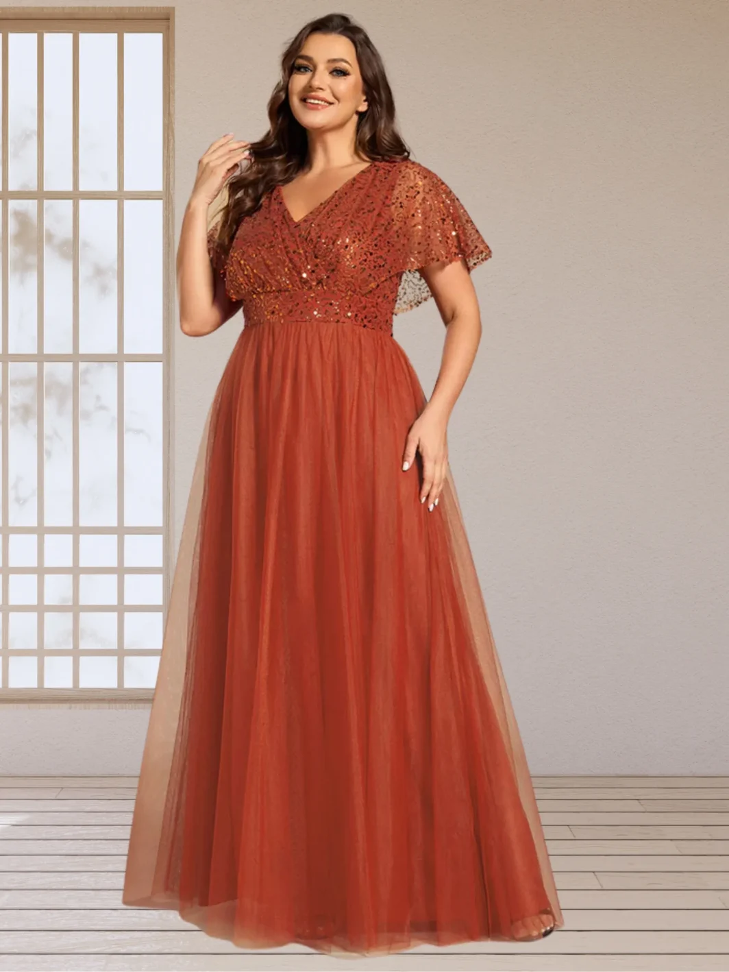 BEATRIX, Plus Size Alkalmi Maxi Ruha, Tüzes Narancs