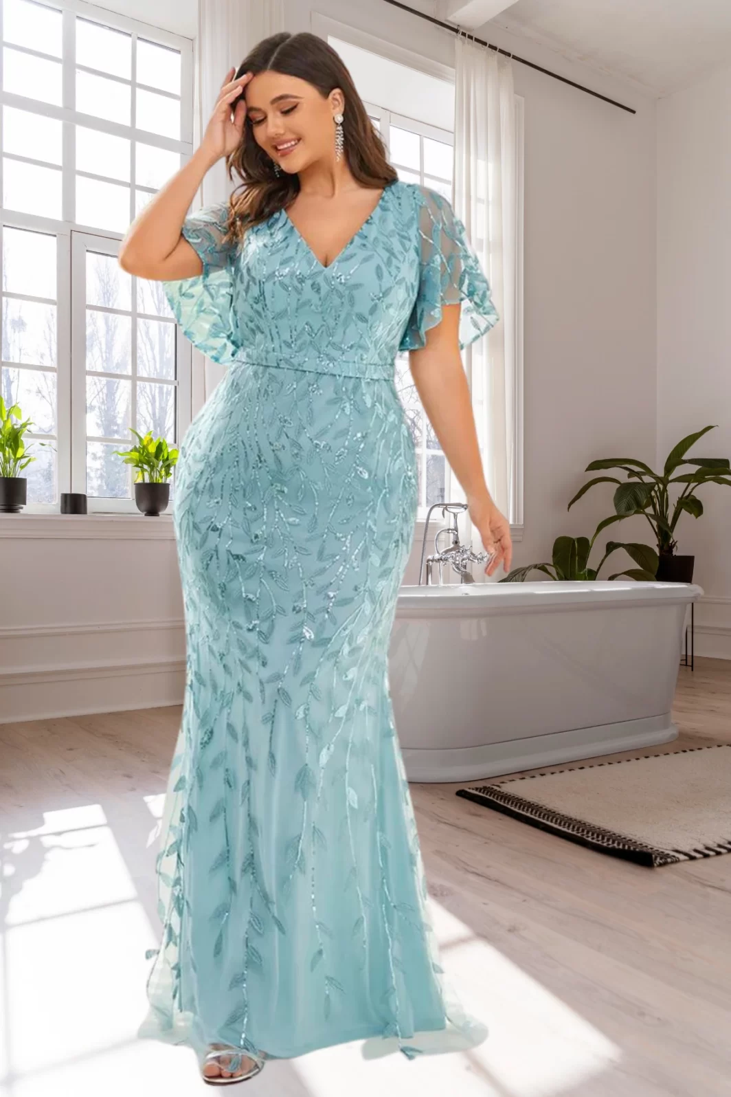 ROXANE, Hableány Fazonú Plus Size Estélyi Ruha TAVASZKÉK