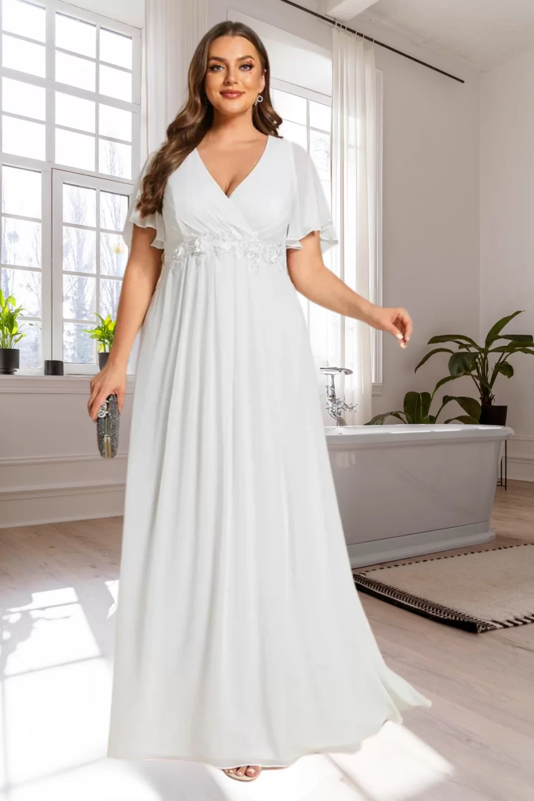 NORAH, Pillangó PLUS SIZE Alkalmi Maxi Ruha FEHÉR