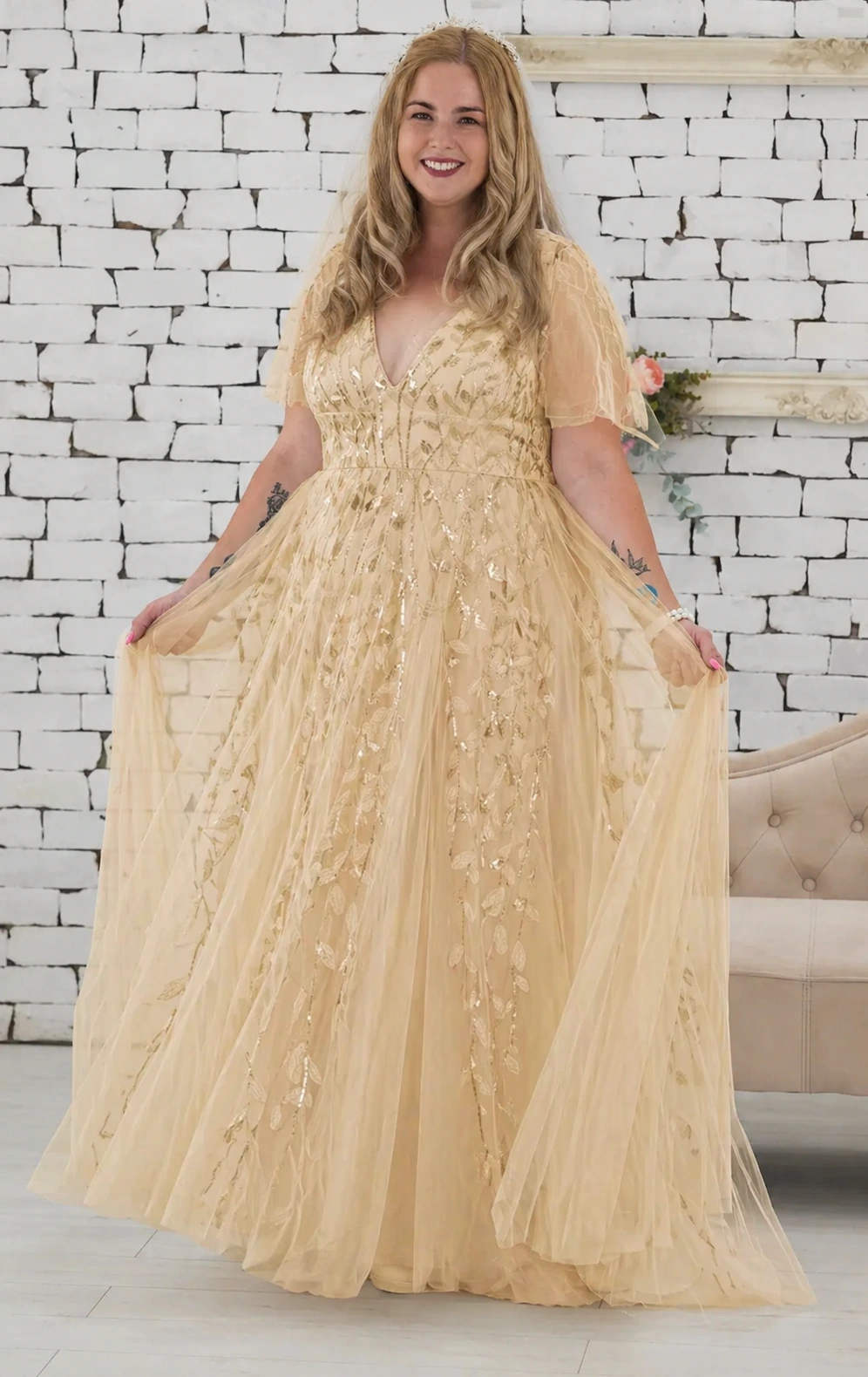 LEANA, Flitteres Tüll Maxi Ruha ARANY 36-54-es méretig!