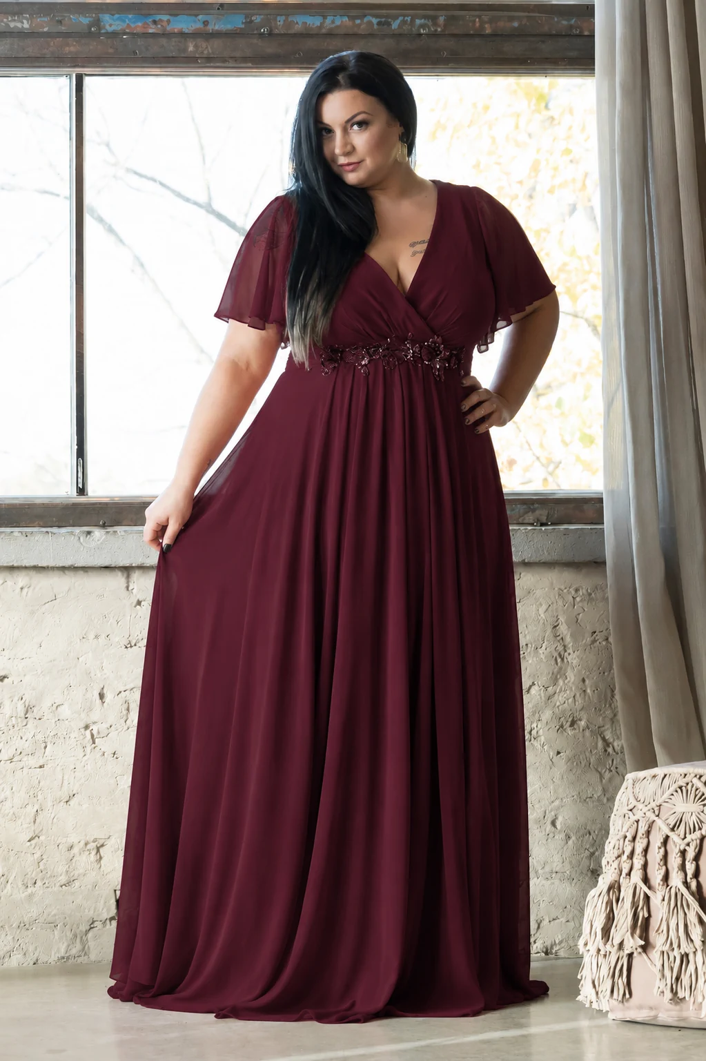 NORAH, Pillangó Alkalmi Maxi Ruha BURGUNDY 36-54-ig