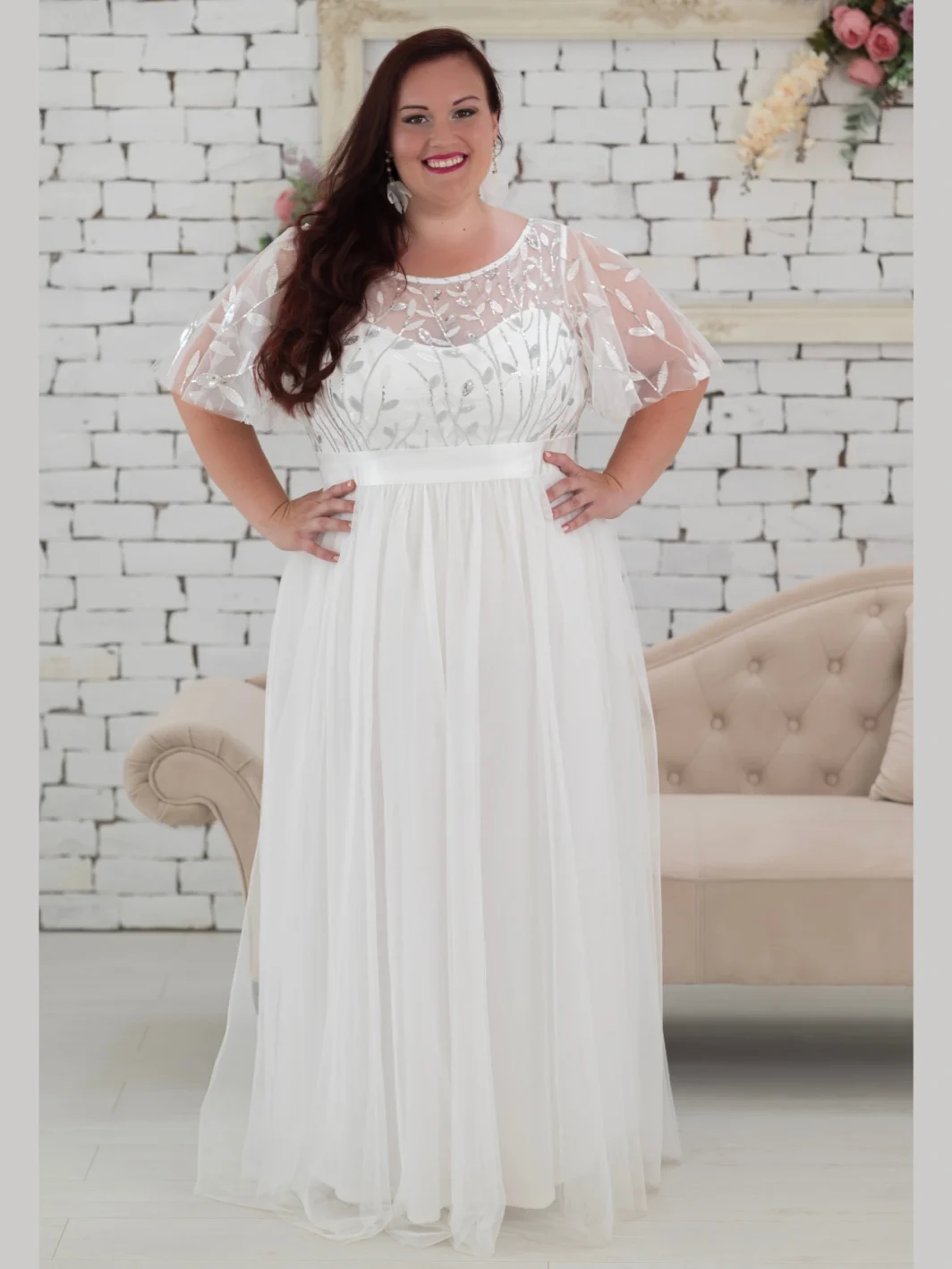 CASSANDRA Flitteres, tüll, elegáns menyasszonyi maxi ruha 52-es méret KÉSZLETEN