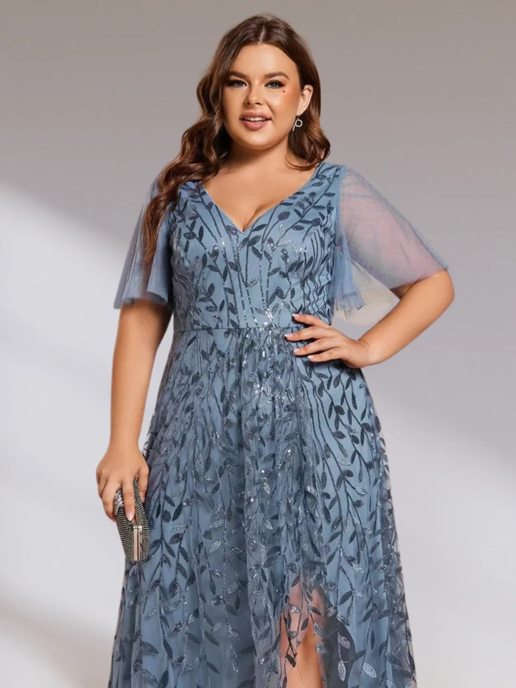 ELINA, A-vonalú, Sliccelt Flitteres PLUS SIZE Tüll Koktélruha HAMUKÉK