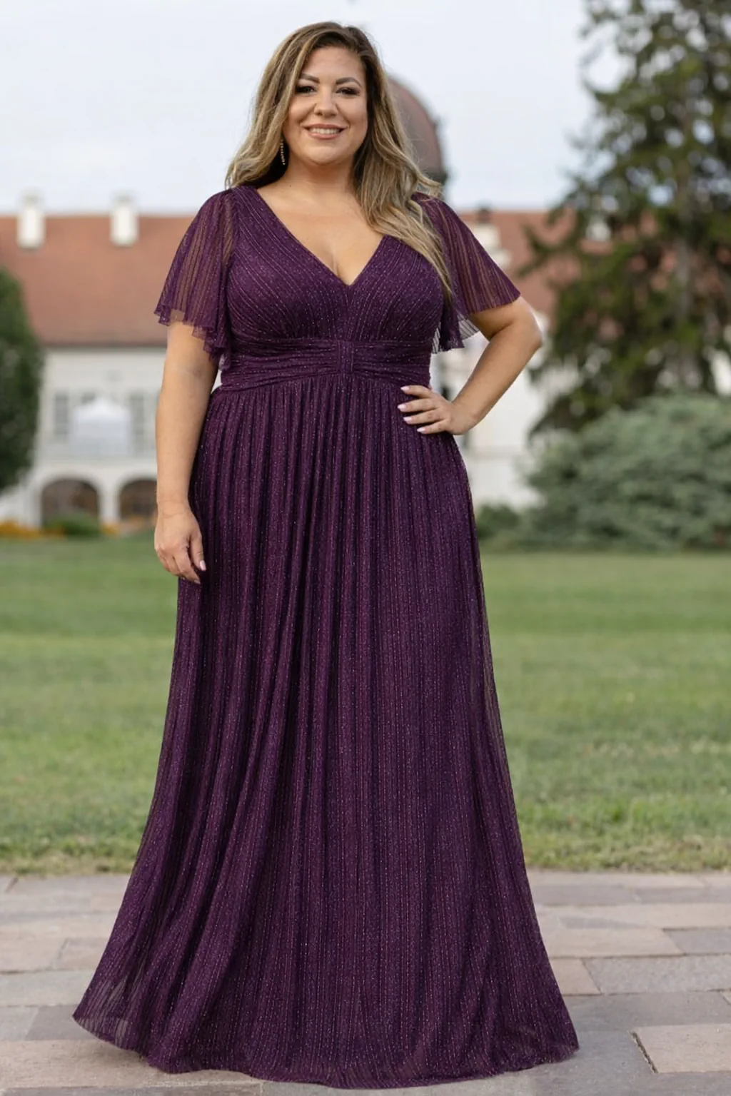 DIANA, Plus Size PÜSPÖKLILA Estélyiruha, 44-es méret KÉSZLETEN
