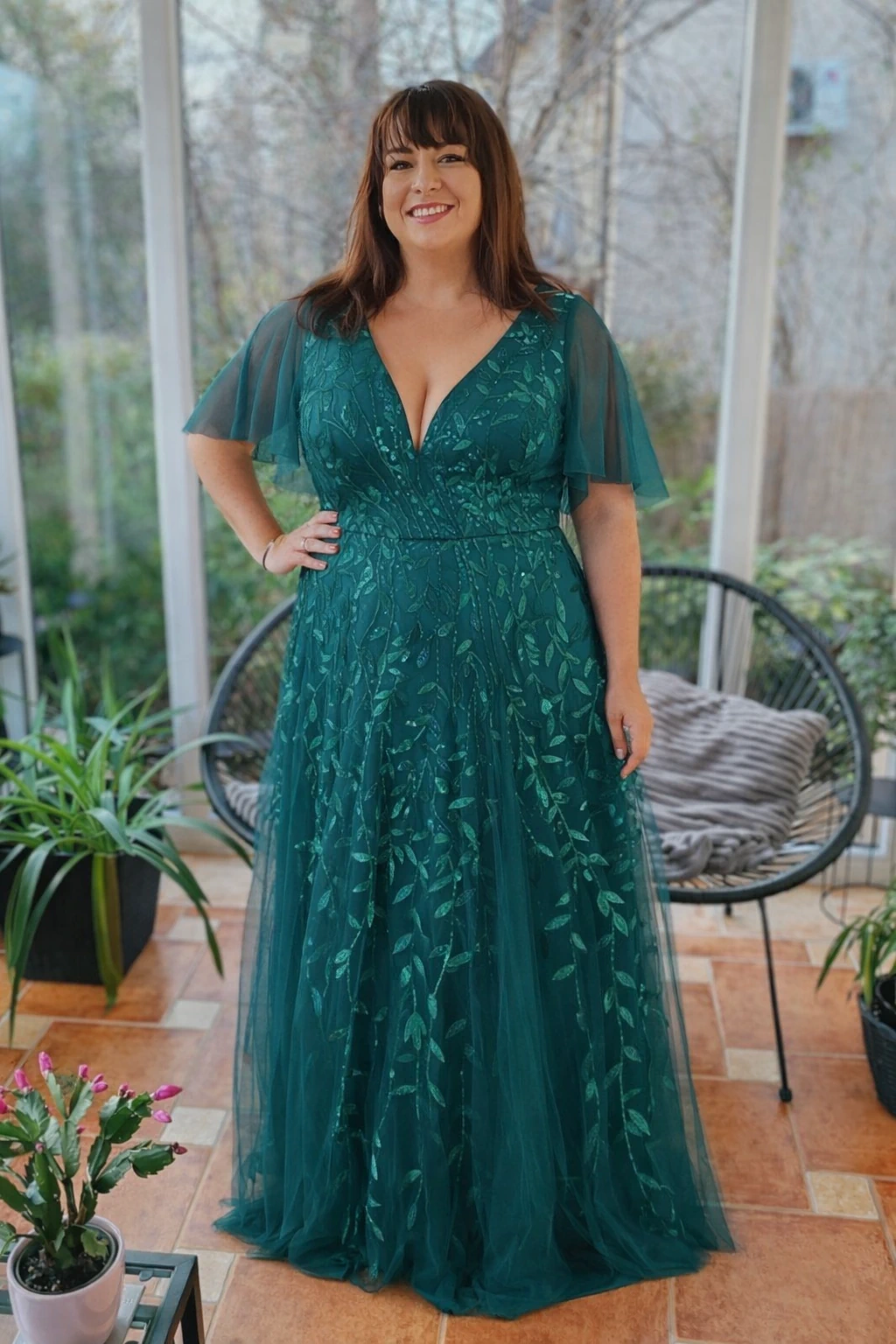 LEANA, A-vonalú Flitteres Tüll Maxi MOLETT Ruha ZÖLDESKÉK