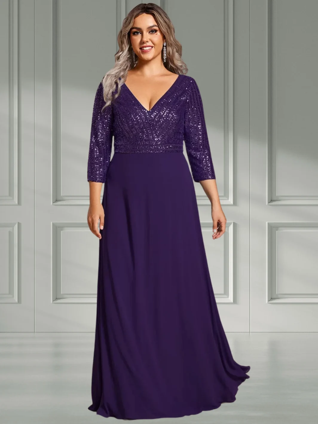 PÉNÉLOPE, Nagyméretű Flitteres Estélyi ruha PÜSPÖKLILA