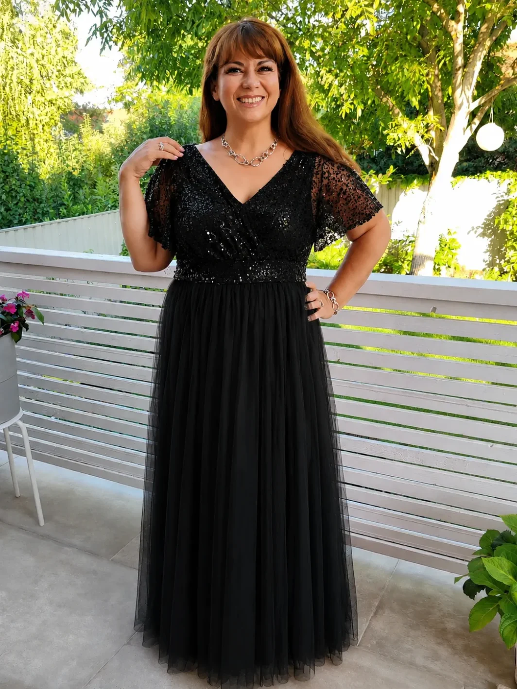 BEATRIX, Plus Size Alkalmi Maxi Ruha, FEKETE