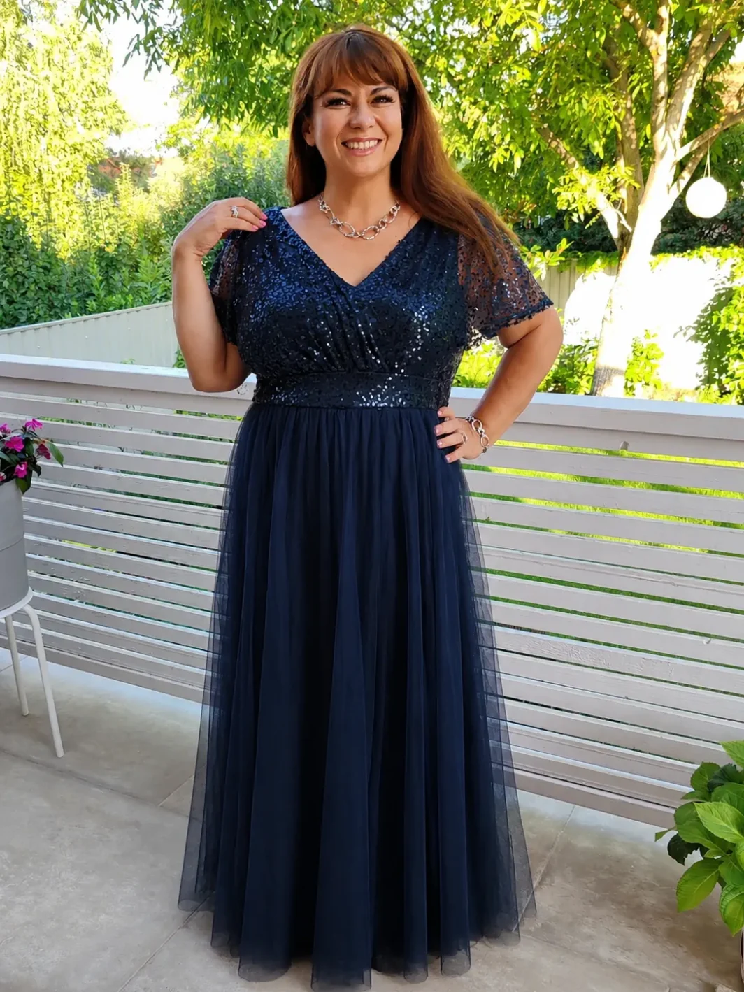 BEATRIX, Plus Size Alkalmi Maxi Ruha, NAVY 46-54-ig