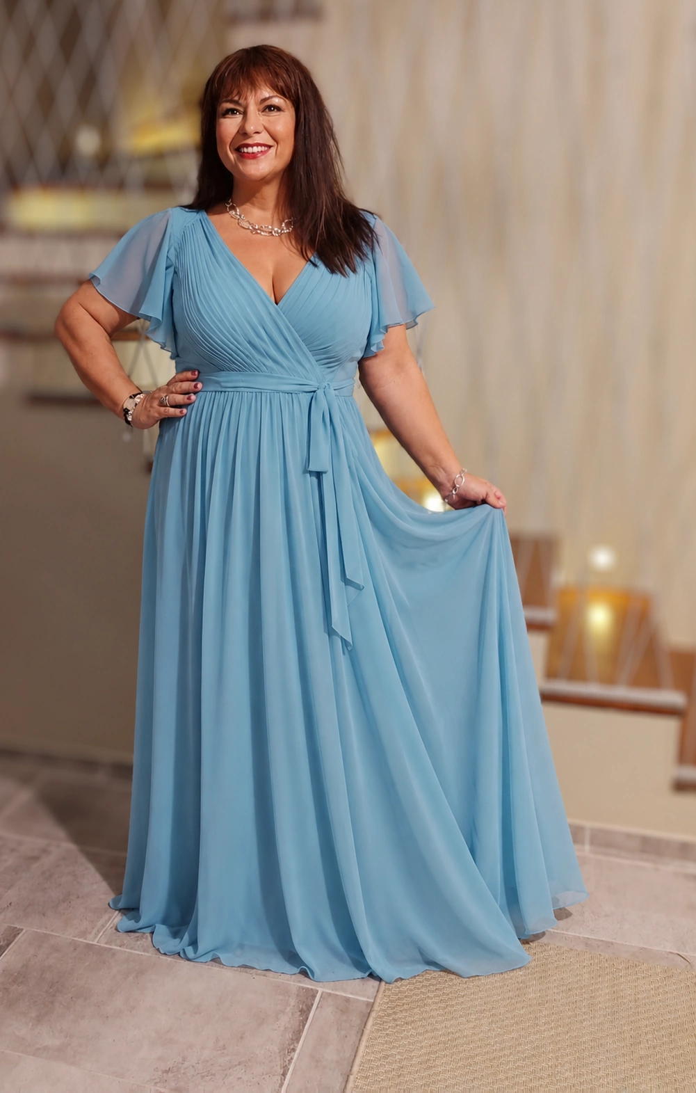 ISABELL, Plus size Alkalmi Maxi Ruha VILÁGOS TÜRKIZKÉK 40-54-es méretig