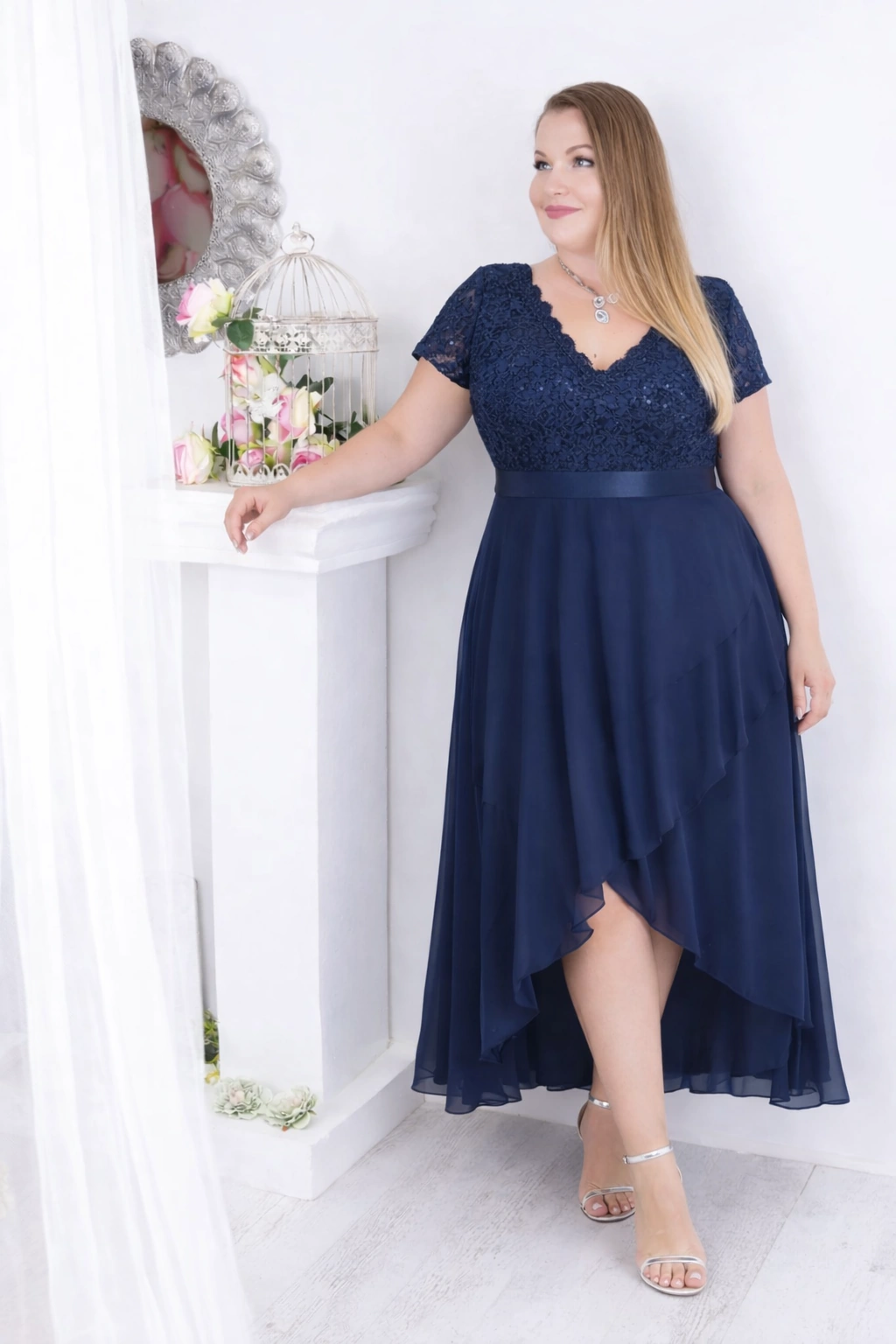 ARWEN, A-Vonalú Asszimetrikus Alkalmi Koktélruha Navy 34-54-es méretig