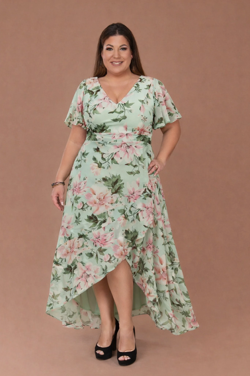 MAGNOLIA, A-Vonalú Fodros Alkalmi Koktélruha MENTA 34-54-es méretig