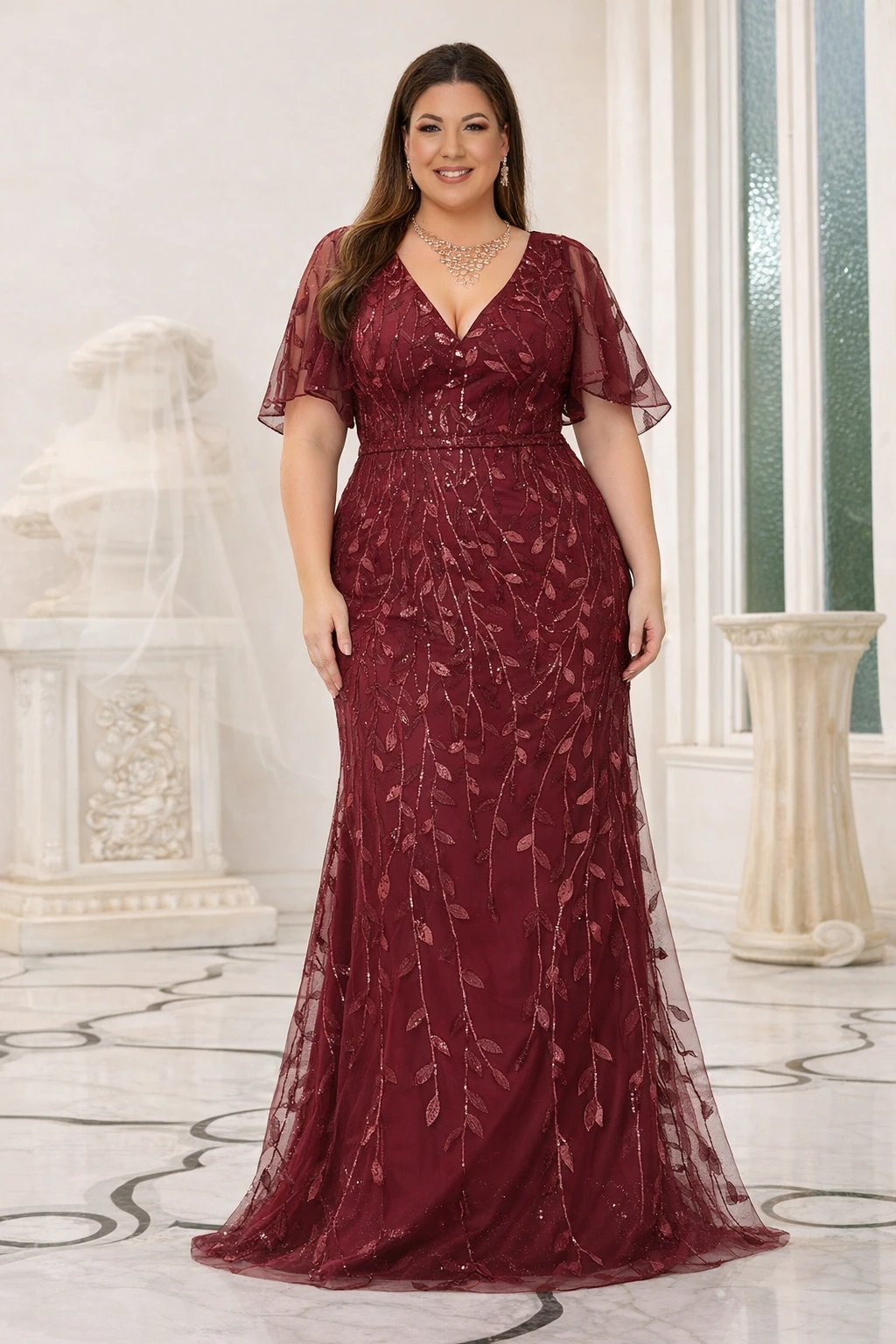 ROXANE, Hableány Fazonú Estélyi Ruha Burgundy 34-54-es méretig