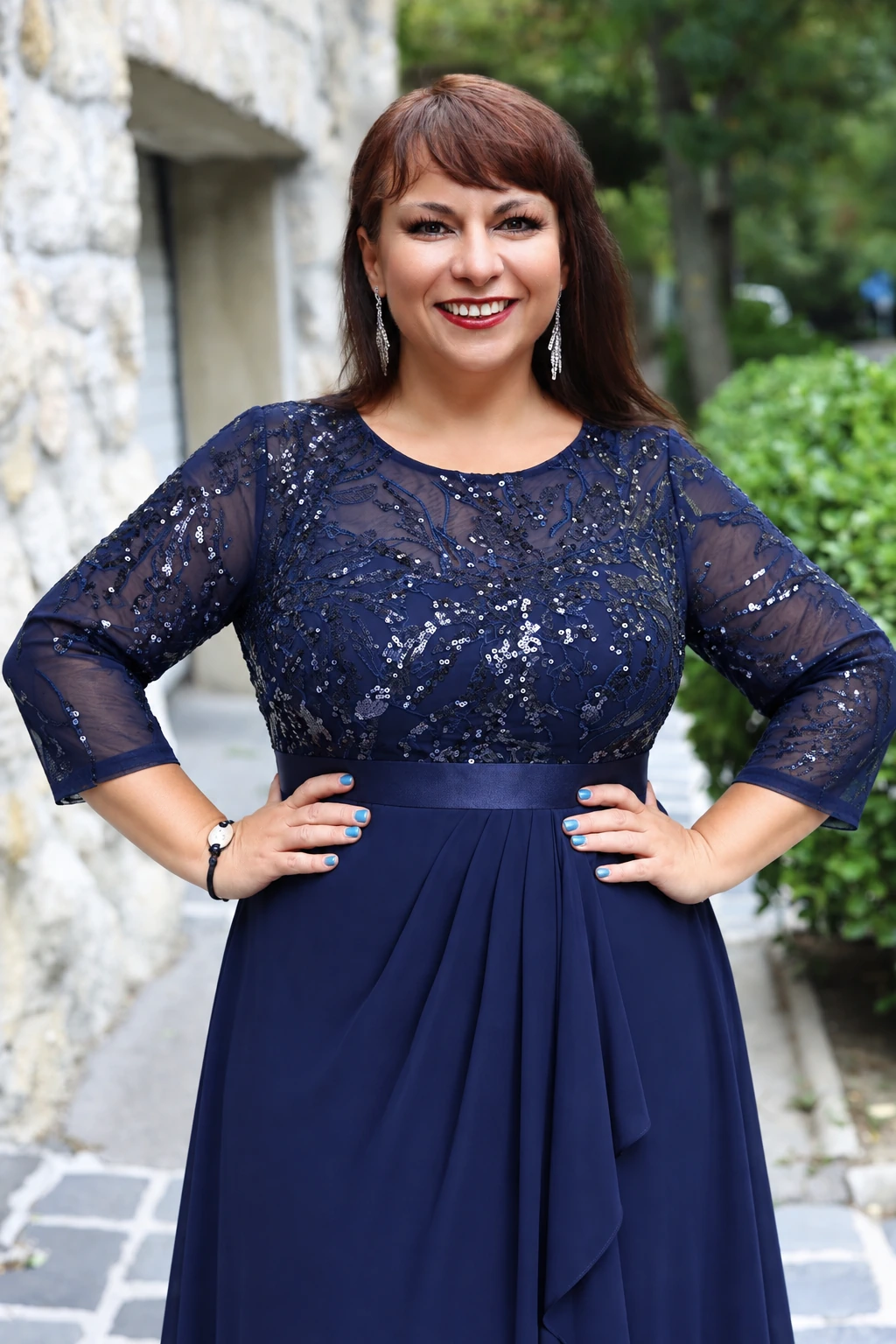 JENNIFER, asszimetrikus, 3/4-es ujjú Flitteres KOKTÉLRuha SÖTÉTKÉK 36-54-es méretben
